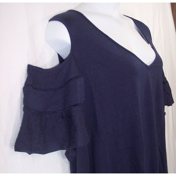 NEW Roaman's 4X 34/36 Ruffle Sleeve Top With Cold Shoulder Detail Hi Low Hem - Picture 7 of 14